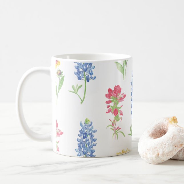 Texas Wildflower Pattern Coffee Mug (With Donut)