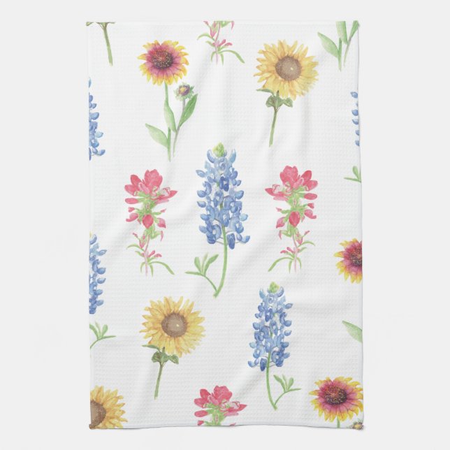 Texas Wildflower Pattern Tea Towel (Vertical)