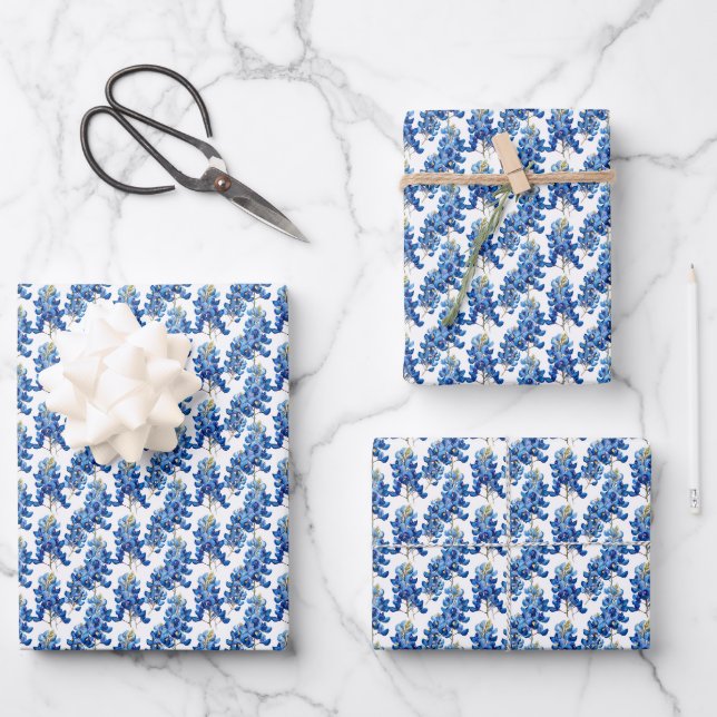 Texas Wildflowers Bluebonnet Wrapping Paper Sheet (Front)
