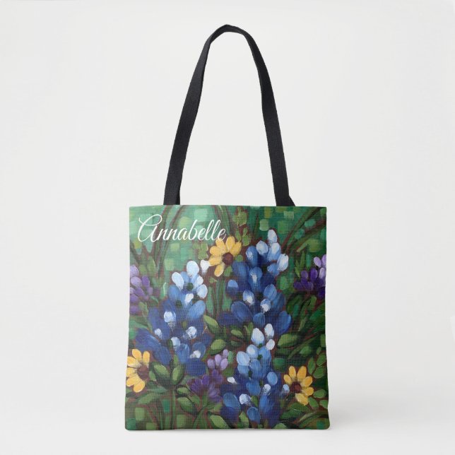 "Texas Wildflowers-Bluebonnets" Custom Tote Bag (Front)