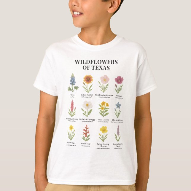 Texas Wildflowers in Watercolor Style T-Shirt (Front)