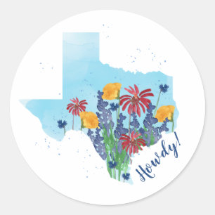Texas Wildflowers Watercolor Classic Round Sticker