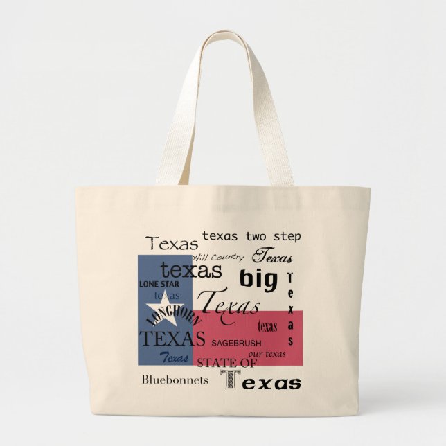 Texas Word-Cloud-with Texas Flag Large Tote Bag (Front)