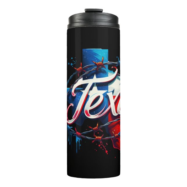 Texas Wrapped with Barbed Wire Thermal Tumbler (Front)
