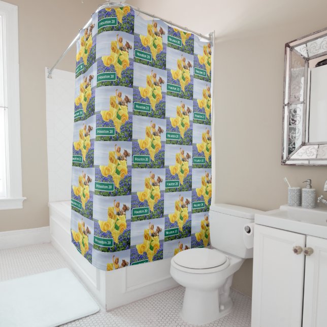 Texas Yellow Rose And Bluebonnets Cowgirl Houston Shower Curtain (In Situ)