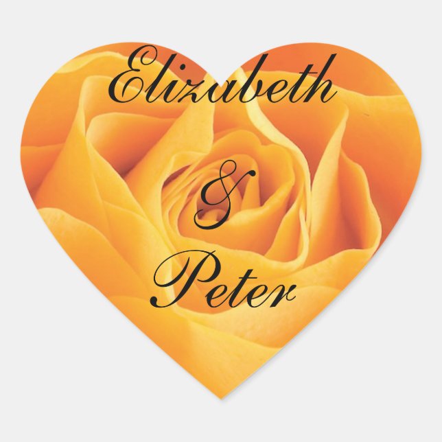 Texas Yellow Rose Personalised Wedding Heart Sticker (Front)