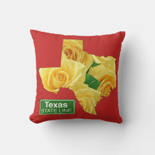 Texas Yellow Roses And State Line Sign ANY COLOR Cushion
