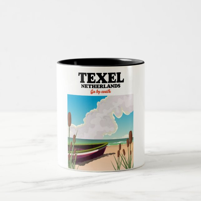 Texel Netherlands travel poster Two-Tone Coffee Mug (Center)