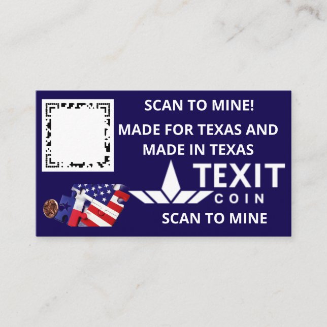 TeXit Coin Dark  Blue Blue QR Code Business Card (Front)