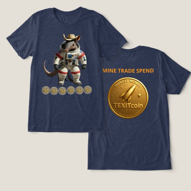 TexitCoin Gold Coin Back And Armadillo Front Tri-Blend Shirt (Design Front & Back)