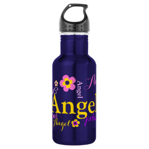 Text and flowers girls name Angel water bottle