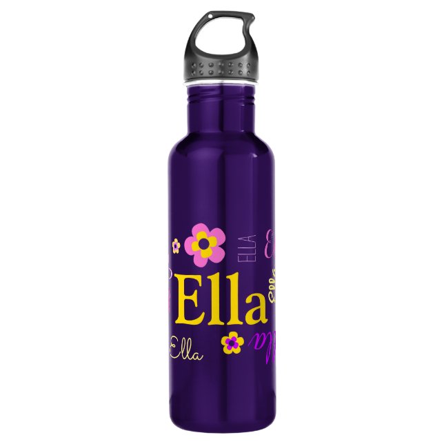 Text and flowers girls name Ella water bottle (Front)