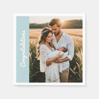 text and photo custom personalised party blue napkin