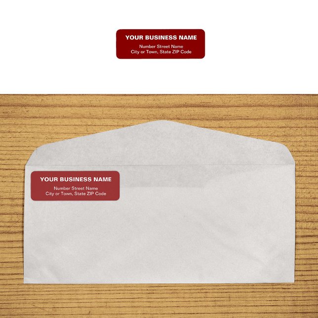 Text Based Red Business Return Address Label (Plain text red business return address label on envelope)