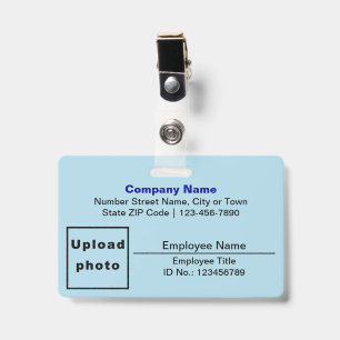 Text Based W/ Employee Photo Rectangle Light Blue ID Badge