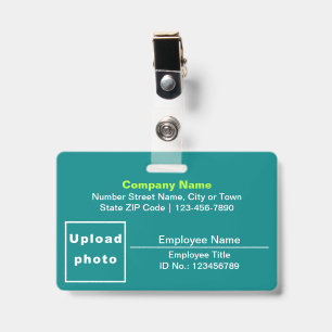 Text Based W/ Employee Photo Rectangle Teal Green ID Badge