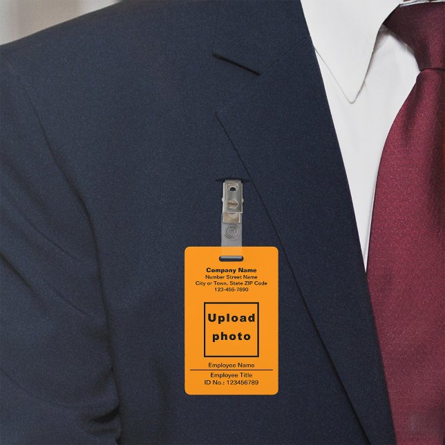 Text Based With Employee Photo Orange Badge ID Badge (Orange color company badge)
