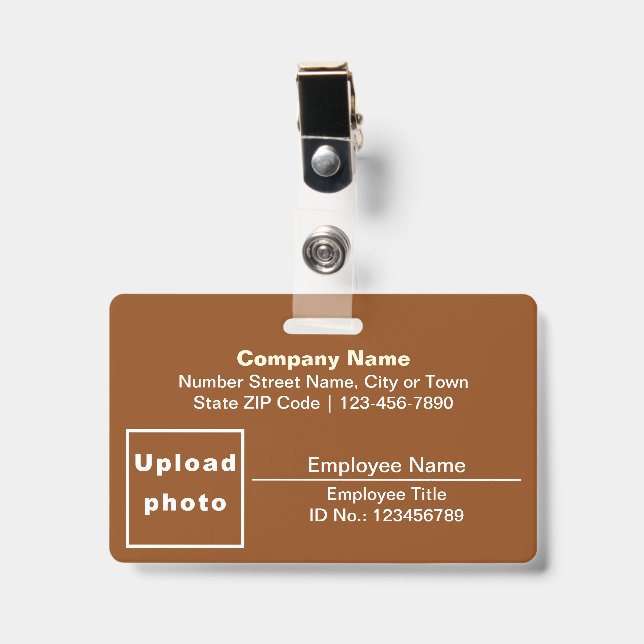 Text Based With Employee Photo Rectangle Brown ID Badge (Front with Clip)