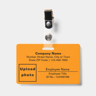 Text Based With Employee Photo Rectangle Orange ID Badge