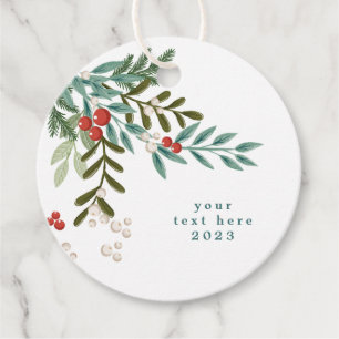 Text Botanical Floral Christmas Traditional White Favour Tags