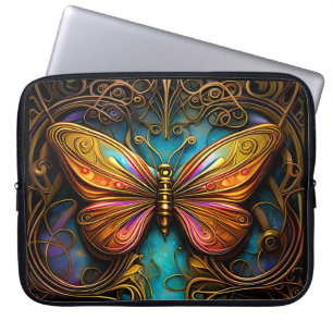 Text Bronze Butterflies on Aqua Blue    Laptop Sleeve