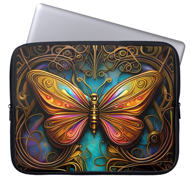 Text Bronze Butterflies on Aqua Blue    Laptop Sleeve (Front)