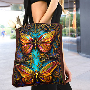 Text Bronze Butterflies on Aqua Blue Tote Bag