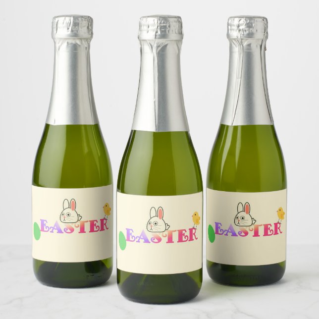 Text, bunny and chic Easter themed Sparkling Wine Label (Bottles)