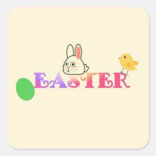 Text, bunny and chic Easter themed Square Sticker