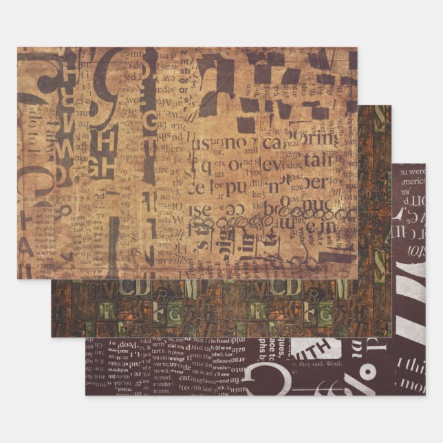 Text Collage wrapping paper or decoupage paper (Set)