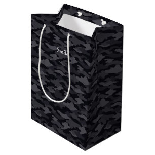 Text Custom Camouflage (Black) Medium Paper Bag