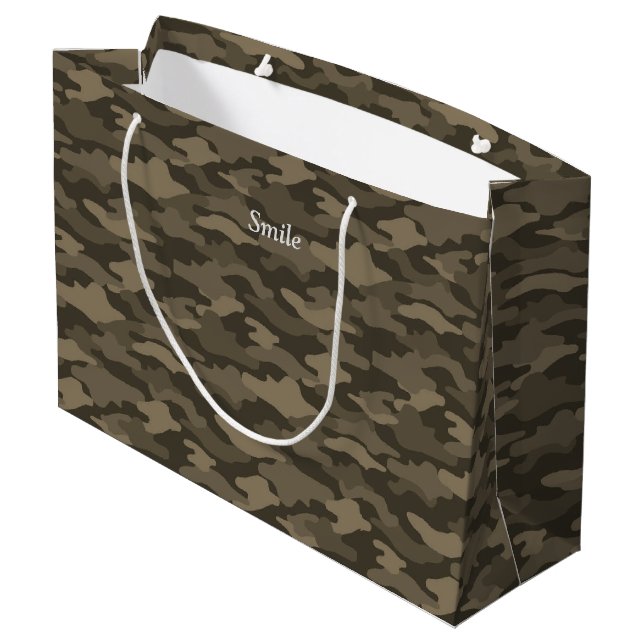 Text Custom Camouflage (Sepia) Large Paper Bag (Back Angled)