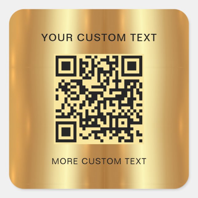 Text Custom Template Gold Look Scannable QR Code Square Sticker (Front)