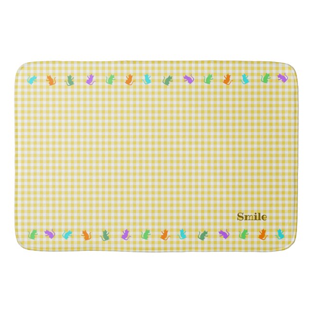 Text Customization CAT Check Yellow Bath Mat (Front)