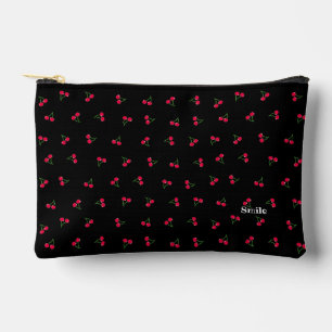 Text Customization Cherry Black Accessory Pouch