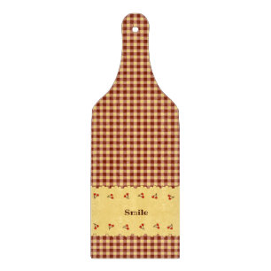 Text Customization Cherry Check Brown Cutting Board