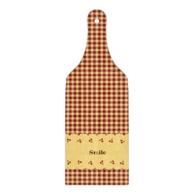 Text Customization Cherry Check Brown Cutting Board (Front)