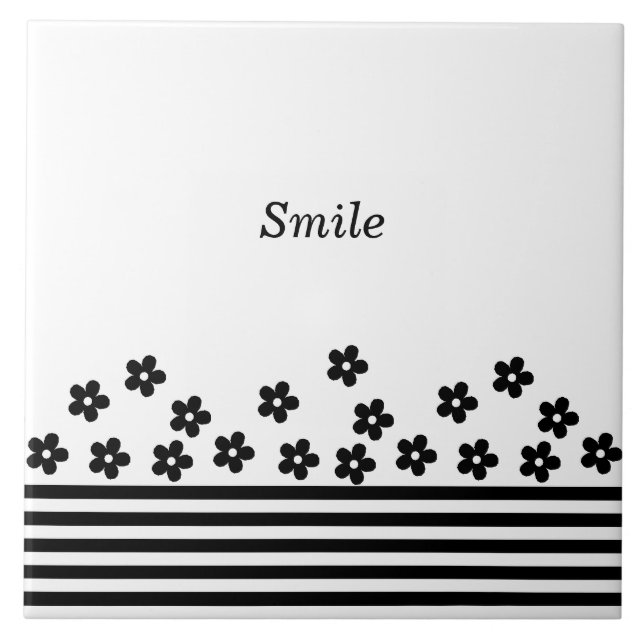 Text Customization Flower Border White Tile (Front)