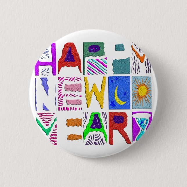 Text Design "Happy New Year" 6 Cm Round Badge (Front)