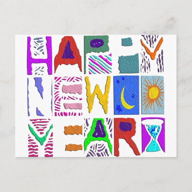 Text Design "Happy New Year" Holiday Postcard (Front)