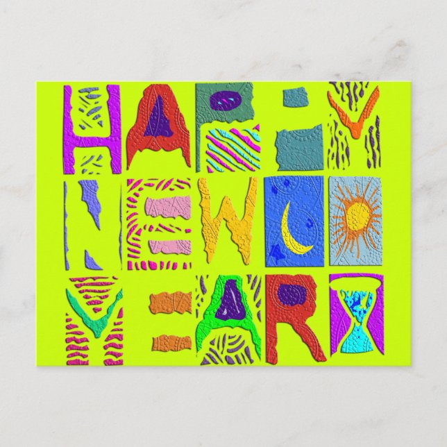 Text Design "Happy New Year" Holiday Postcard (Front)