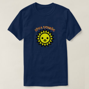 Text in Livonian: Jõvā ūomõg and yellow sun T-Shirt