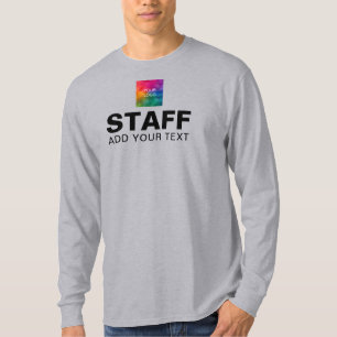 Text Logo Staff Crew Team Mens Grey Long Sleeve T-Shirt