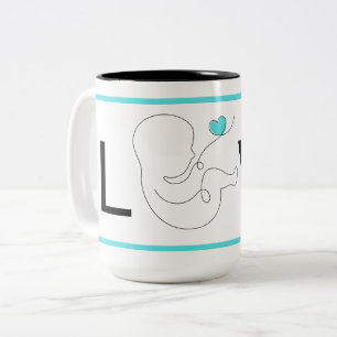Text love scripted baby with blue heart, Two-Tone coffee mug