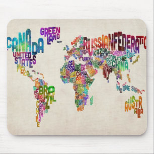 Text Map of the World Mouse Mat