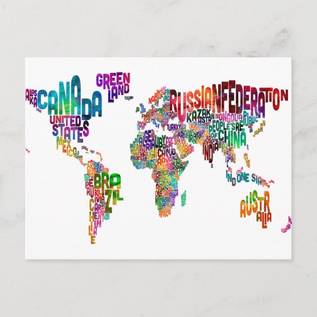 Text Map of the World Postcard (Front)