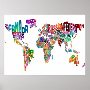 Text Map of the World Poster