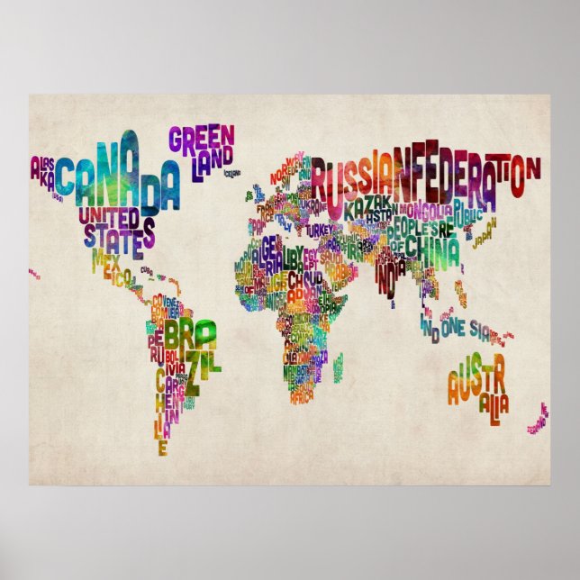 Text Map of the World Poster (Front)