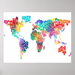 Text Map of the World Poster