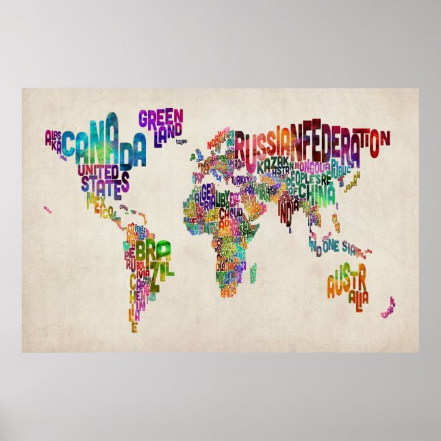Text Map of the World Poster (Front)